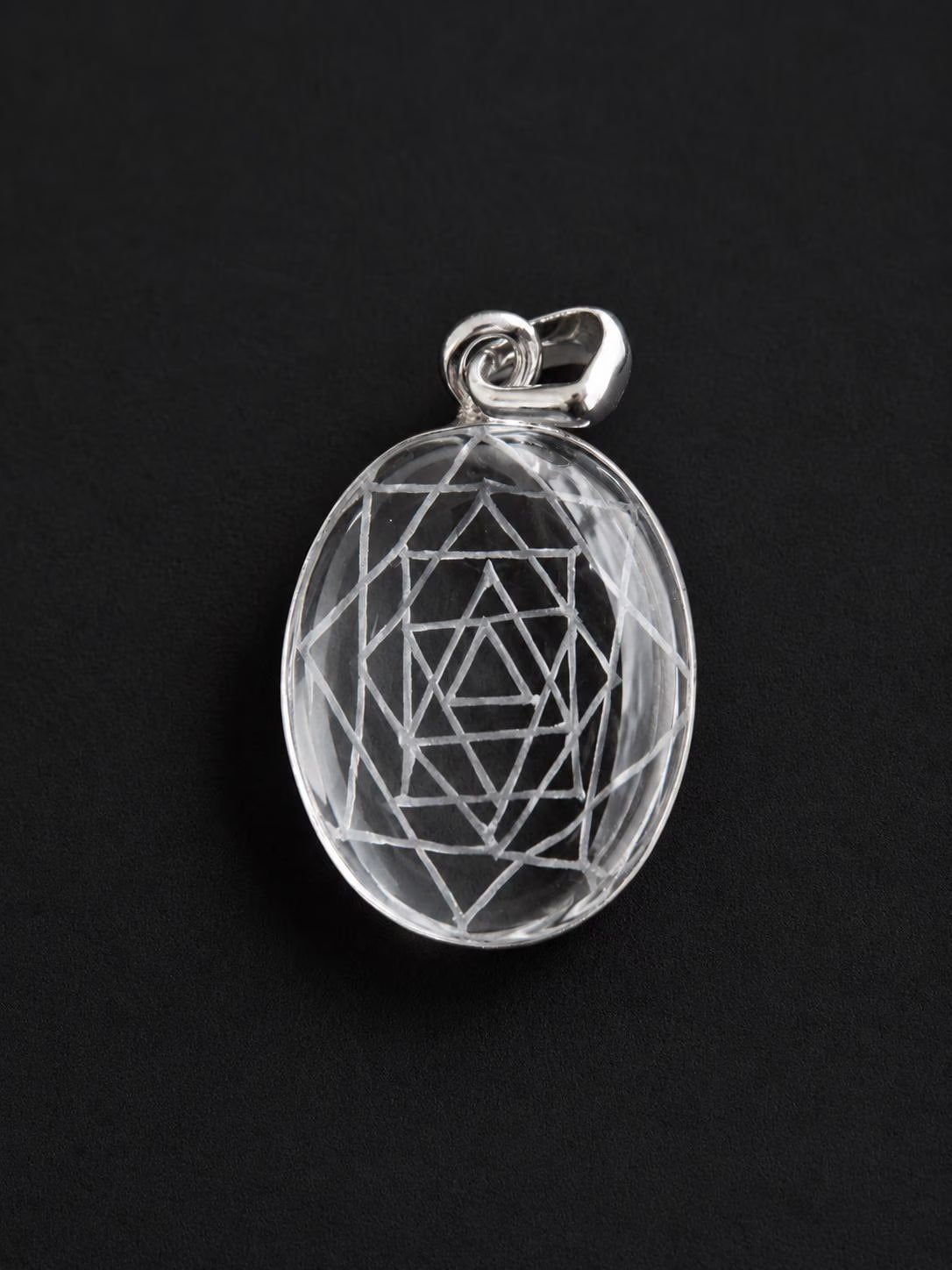 Shree Yantra Pendant • Natural Sphatik Crystal Necklace • Clear Quartz Sacred Geometry Jewelry • Lakshmi Yantra Locket • Sri Chakra Pendant