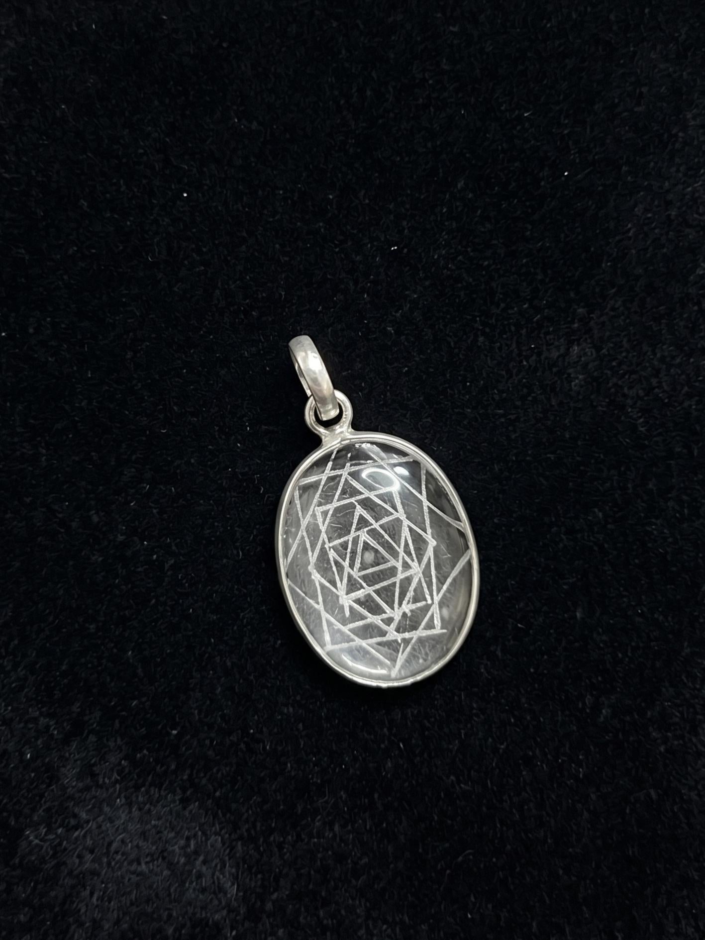 Shree Yantra Pendant • Natural Sphatik Crystal Necklace • Clear Quartz Sacred Geometry Jewelry • Lakshmi Yantra Locket • Sri Chakra Pendant