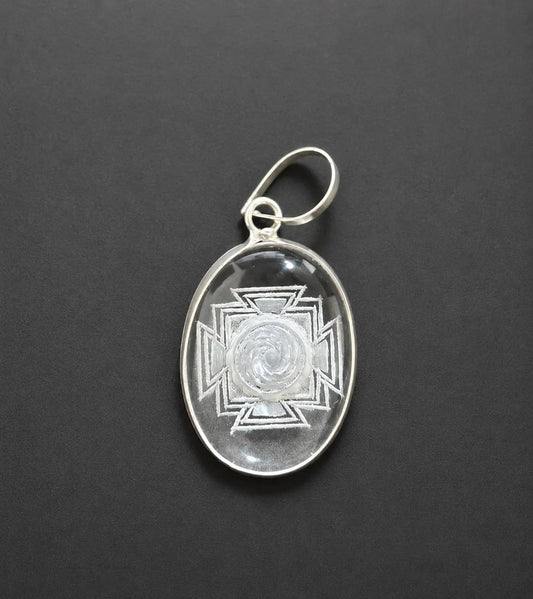 Meru Yantra Pendant • Sphatik Crystal Necklace • Sacred Geometry Jewelry • Protection Talisman • Spiritual Gift • Engraved Shri Meru Chakra