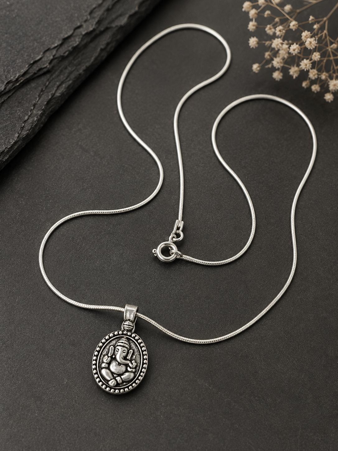 Lord Ganesha Pendant Necklace 925 Sterling Silver  Hindu Spiritual Jewelry  Good Luck Protection Talisman  Hindu Deity Ganesha Charm