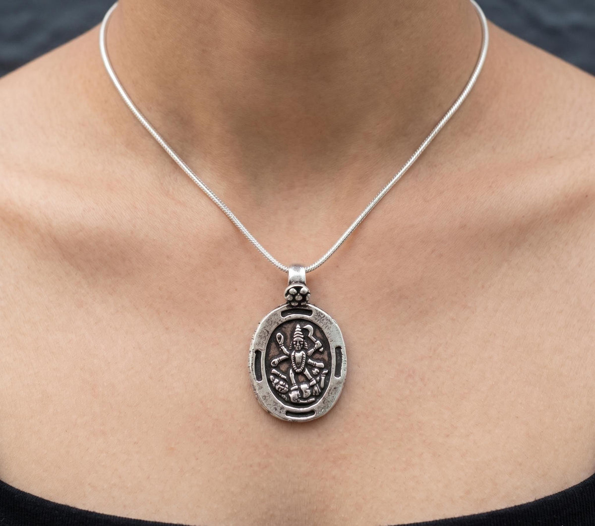 Sterling Silver Hindu Goddess Kali Maa Pendant Necklace, Yoga Meditation Jewelry, Sacred Shakti Talisman, Tiny Silver Charm