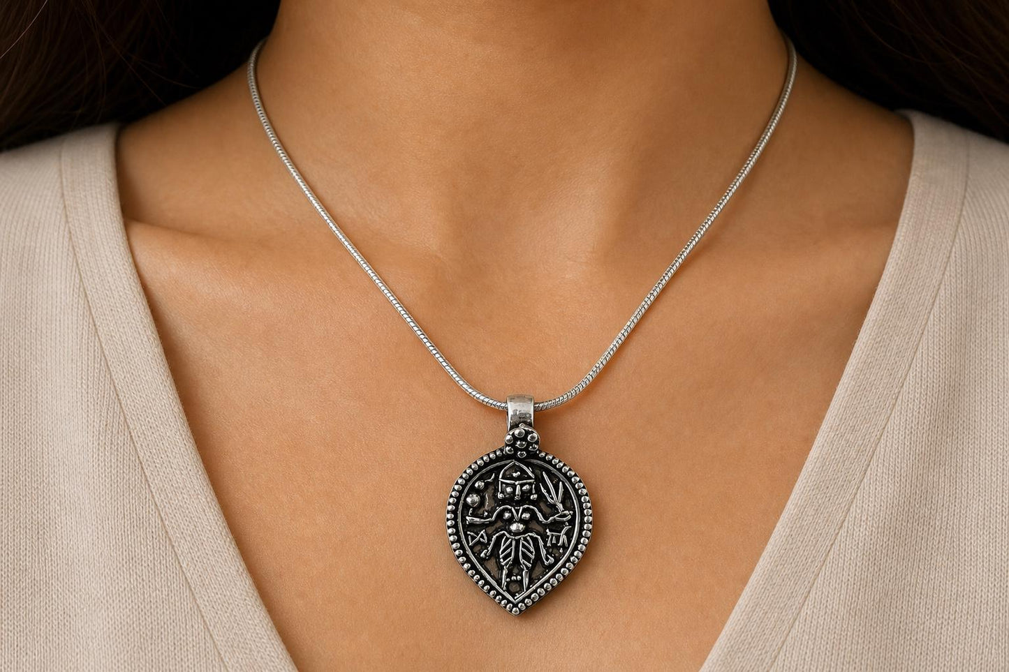 Kali Maa Pendant Necklace  925 Sterling Silver Hindu Goddess Locket  Antique Finish Shakti Jewelry  Protection Gift  Chamunda Mahakali
