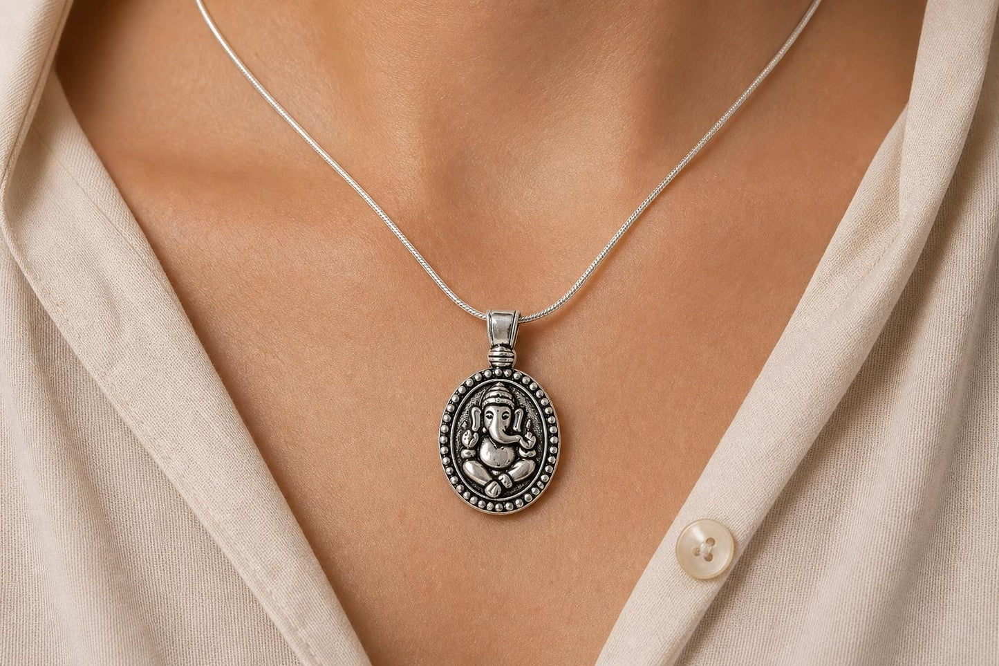 Lord Ganesha Pendant Necklace 925 Sterling Silver  Hindu Spiritual Jewelry  Good Luck Protection Talisman  Hindu Deity Ganesha Charm
