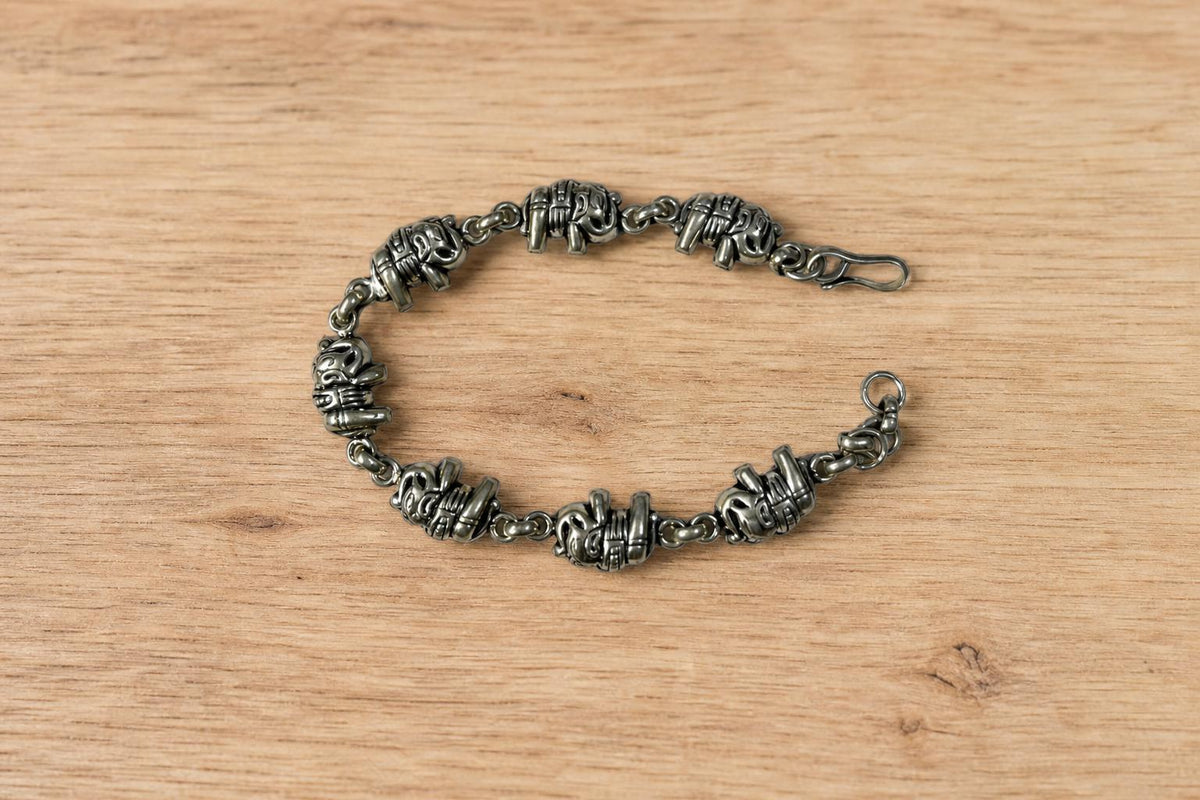 925 Sterling Silver Elephant Bracelet  Oxidized Vintage Boho Ethnic Animal Charm Bracelet  Indian Jewelry  Gift for Her Women