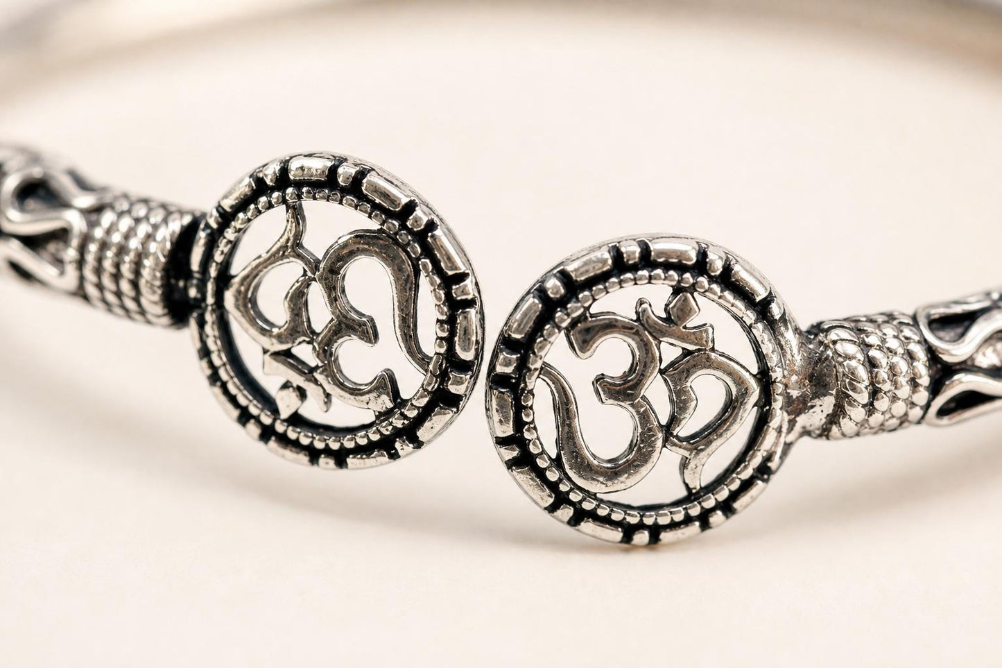 925 Sterling Silver Om Bangle  Oxidized Vintage Spiritual Adjustable Om Kada Cuff Bracelet  Hindu Indian Yoga Jewelry  Gift for Her Women