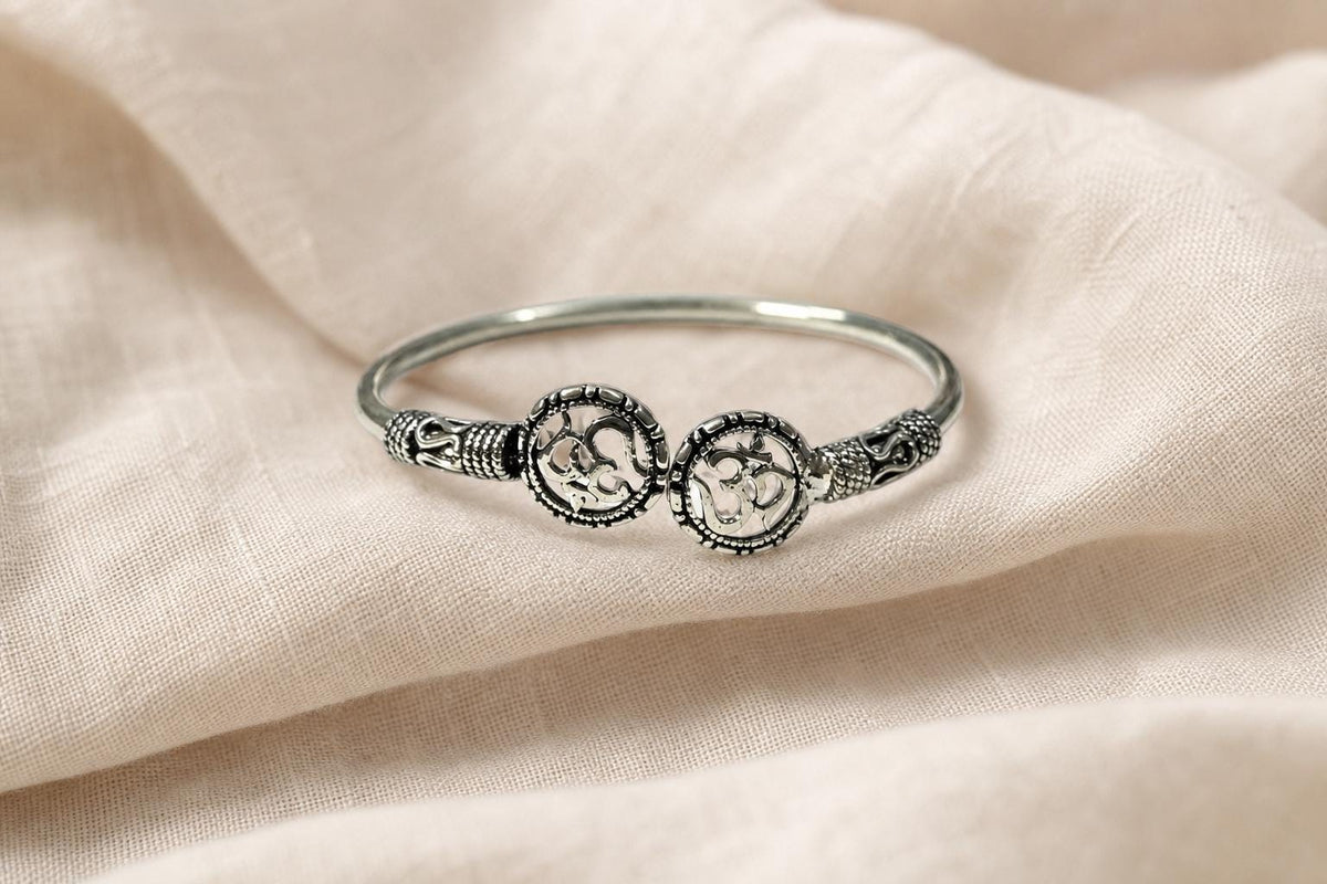 925 Sterling Silver Om Bangle  Oxidized Vintage Spiritual Adjustable Om Kada Cuff Bracelet  Hindu Indian Yoga Jewelry  Gift for Her Women