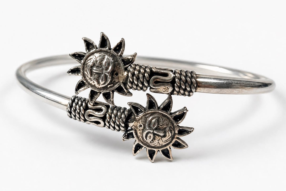 925 Sterling Silver Sun Bangle  Oxidized Vintage Celestial Sun Face Adjustable Cuff Bracelet  Boho Spiritual Jewelry  Gift for Her Women