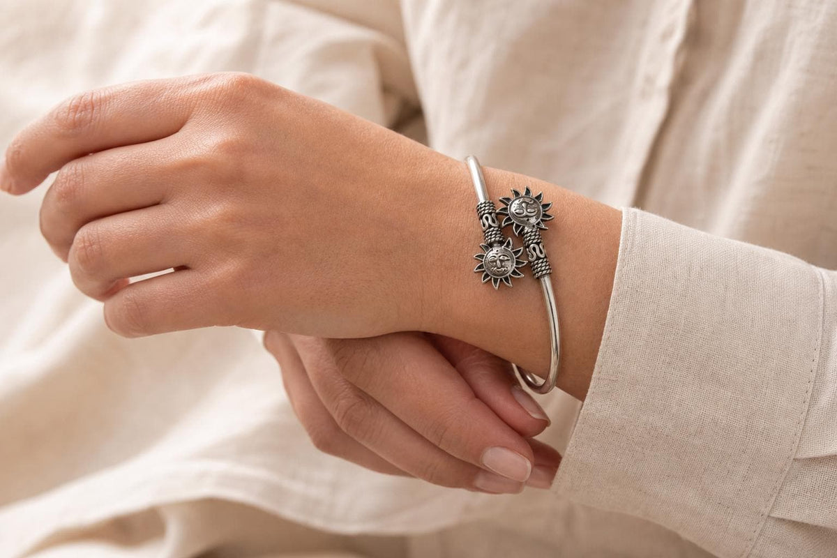 925 Sterling Silver Sun Bangle  Oxidized Vintage Celestial Sun Face Adjustable Cuff Bracelet  Boho Spiritual Jewelry  Gift for Her Women