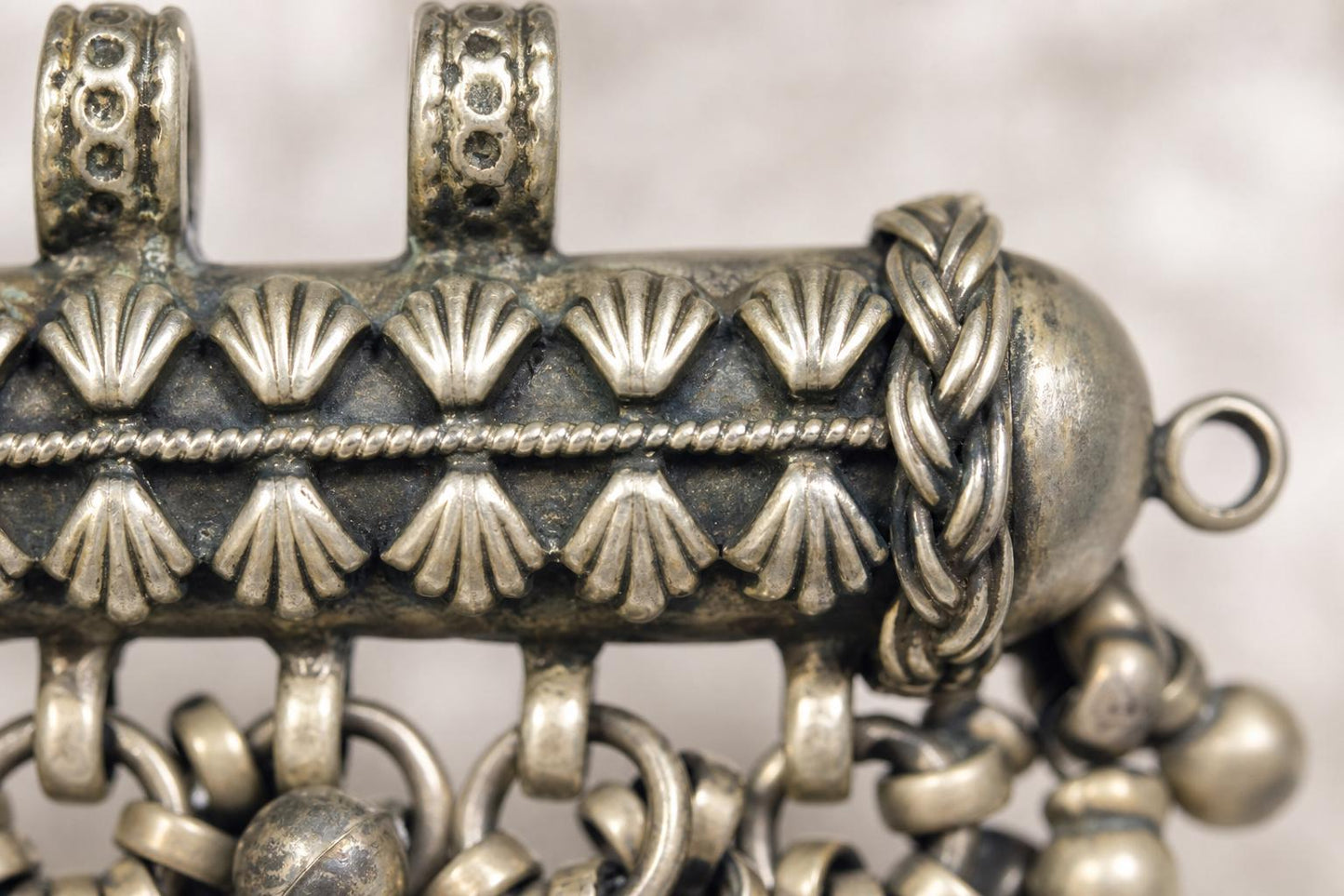 925 Sterling Silver Amulet Pendant  Oxidized Vintage Tribal Barrel Pendant  Large Ethnic Boho Jewelry  Indian Silver Charm  Gift for Her