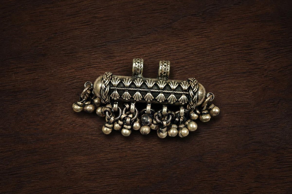 925 Sterling Silver Amulet Pendant  Oxidized Vintage Tribal Barrel Pendant  Large Ethnic Boho Jewelry  Indian Silver Charm  Gift for Her