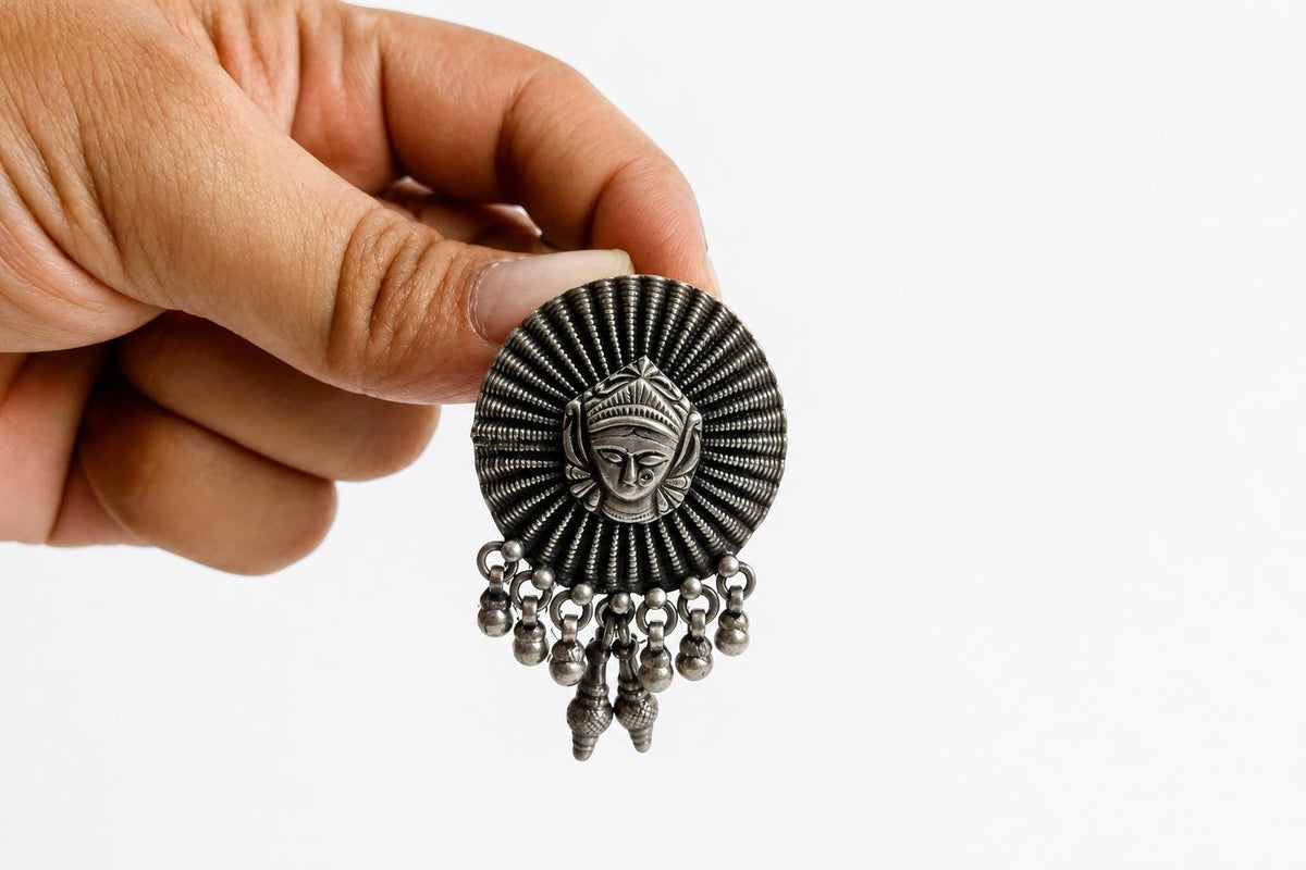 925 Sterling Silver Durga Pendant  Oxidized Vintage Sunburst Goddess Durga  Hindu Spiritual Jewelry  Tribal Devi Pendant  Gift for Mom