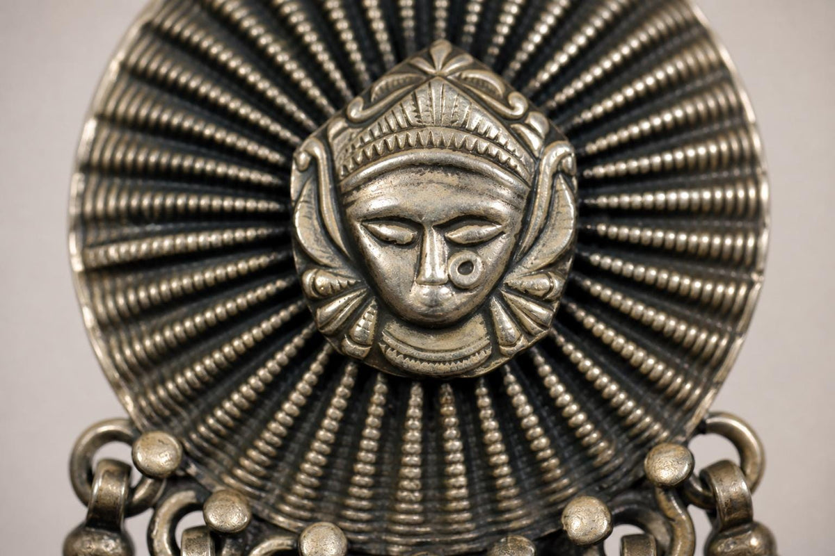 925 Sterling Silver Durga Pendant  Oxidized Vintage Sunburst Goddess Durga  Hindu Spiritual Jewelry  Tribal Devi Pendant  Gift for Mom