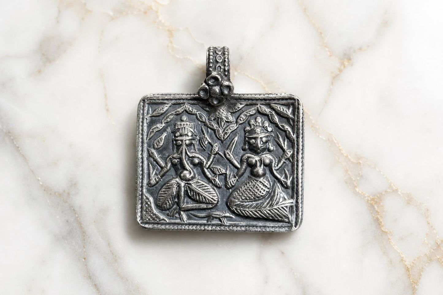 925 Sterling Silver Ganesha Pendant  Oxidized Vintage Ganesha Lakshmi  Hindu Spiritual Jewelry  Ganpati Devi Plaque  Spiritual Gift SR30