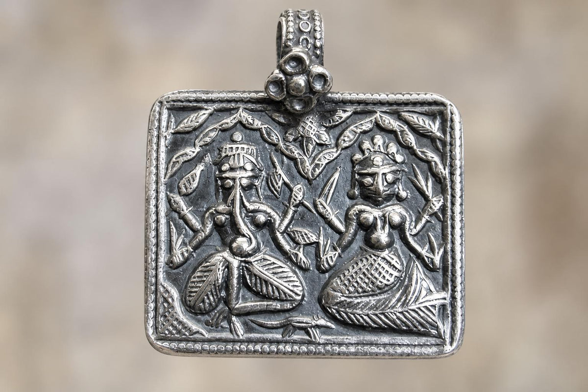 925 Sterling Silver Ganesha Pendant  Oxidized Vintage Ganesha Lakshmi  Hindu Spiritual Jewelry  Ganpati Devi Plaque  Spiritual Gift SR30