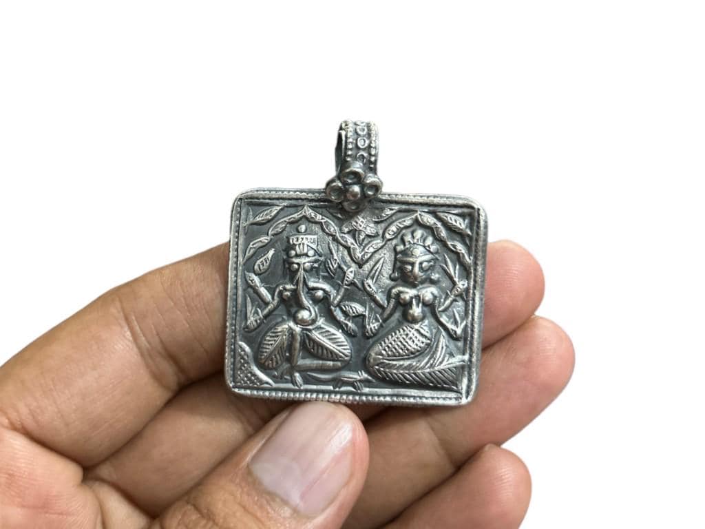 925 Sterling Silver Ganesha Pendant  Oxidized Vintage Ganesha Lakshmi  Hindu Spiritual Jewelry  Ganpati Devi Plaque  Spiritual Gift SR30
