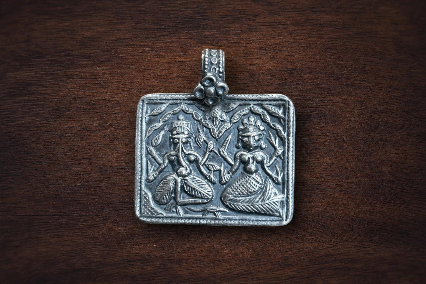 925 Sterling Silver Ganesha Pendant  Oxidized Vintage Ganesha Lakshmi  Hindu Spiritual Jewelry  Ganpati Devi Plaque  Spiritual Gift SR30
