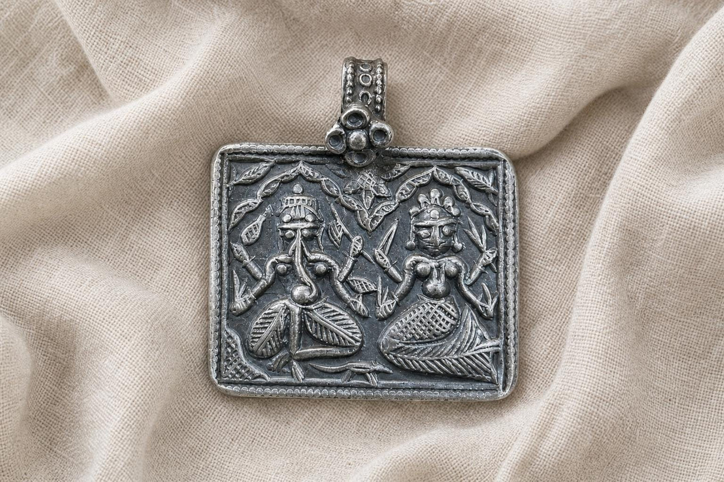 925 Sterling Silver Ganesha Pendant  Oxidized Vintage Ganesha Lakshmi  Hindu Spiritual Jewelry  Ganpati Devi Plaque  Spiritual Gift SR30
