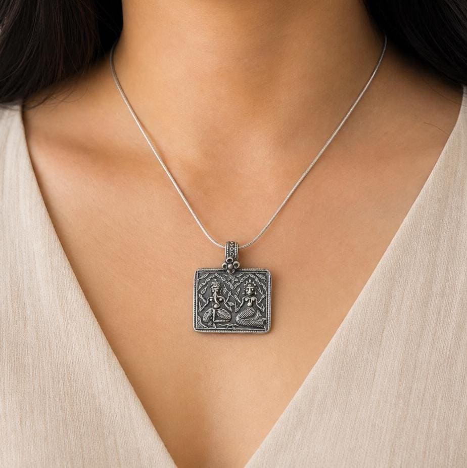 925 Sterling Silver Ganesha Pendant  Oxidized Vintage Ganesha Lakshmi  Hindu Spiritual Jewelry  Ganpati Devi Plaque  Spiritual Gift SR30