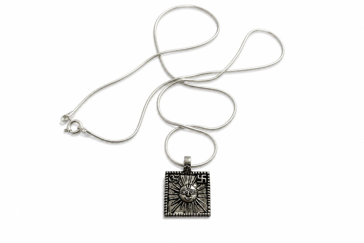 925 Sterling Silver Sun Necklace  Oxidized Vintage Lord Surya Sun Face  Hindu Spiritual Jewelry  Om Celestial Pendant  Spiritual Gift