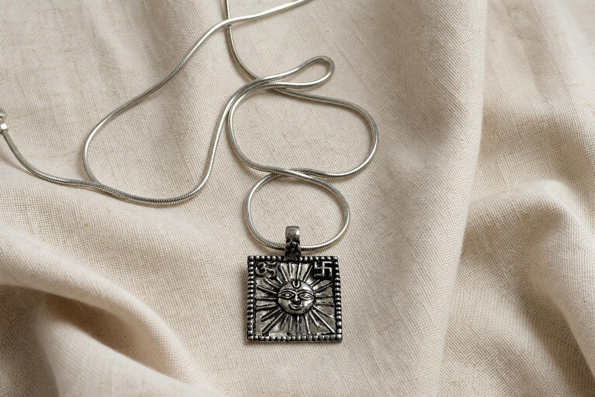 925 Sterling Silver Sun Necklace  Oxidized Vintage Lord Surya Sun Face  Hindu Spiritual Jewelry  Om Celestial Pendant  Spiritual Gift