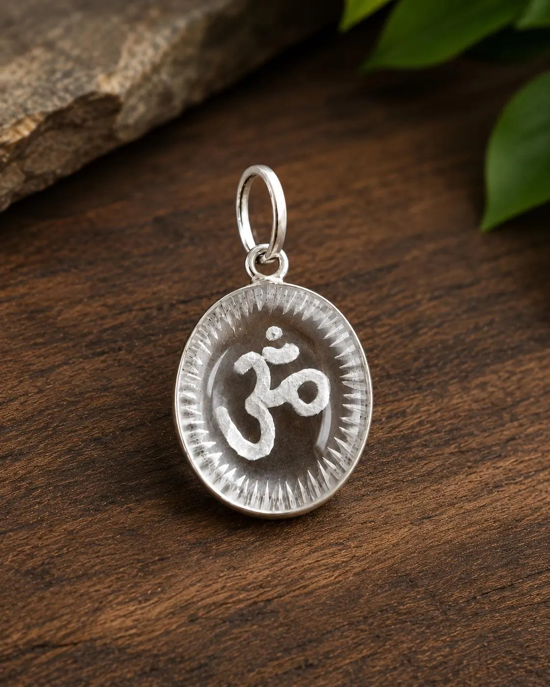Om Sphatik Crystal Pendant • Clear Quartz Talisman Necklace • Hand Engraved Aum Spiritual Jewelry • Meditation Gift • Indian Jewelry • Hindu