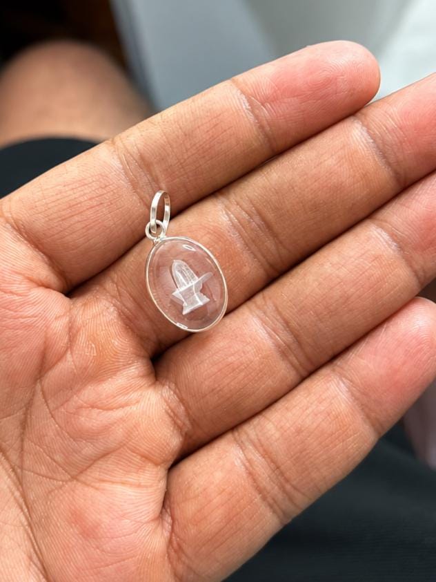Engraved Shiva Shivling Sphatik Crystal Pendant  Clear Quartz Spiritual Necklace  Hindu Talisman Meditation Gift   Shiva Lingam Pendant