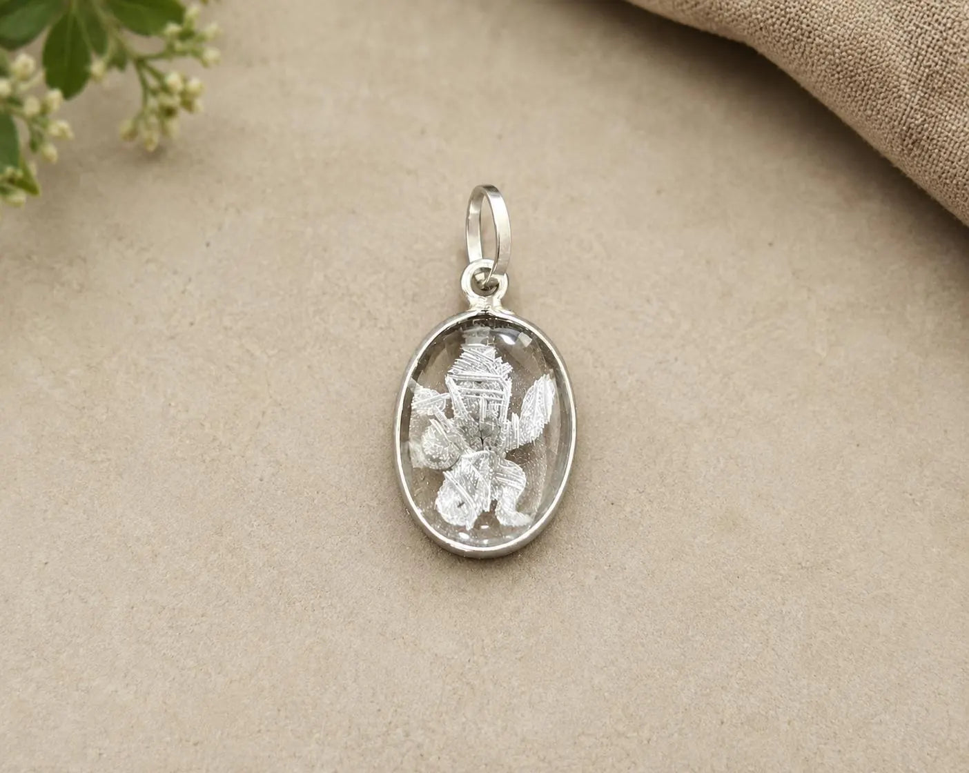 Lord Hanuman Pendant • Sphatik Crystal Pendant • Clear Quartz Spiritual Necklace • Hindu Protection Amulet Gift • Engraved Hanuman Pendant