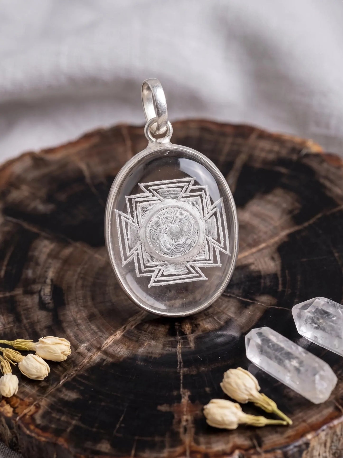 Meru Yantra Pendant • Sphatik Crystal Necklace • Sacred Geometry Jewelry • Protection Talisman • Spiritual Gift • Engraved Shri Meru Chakra