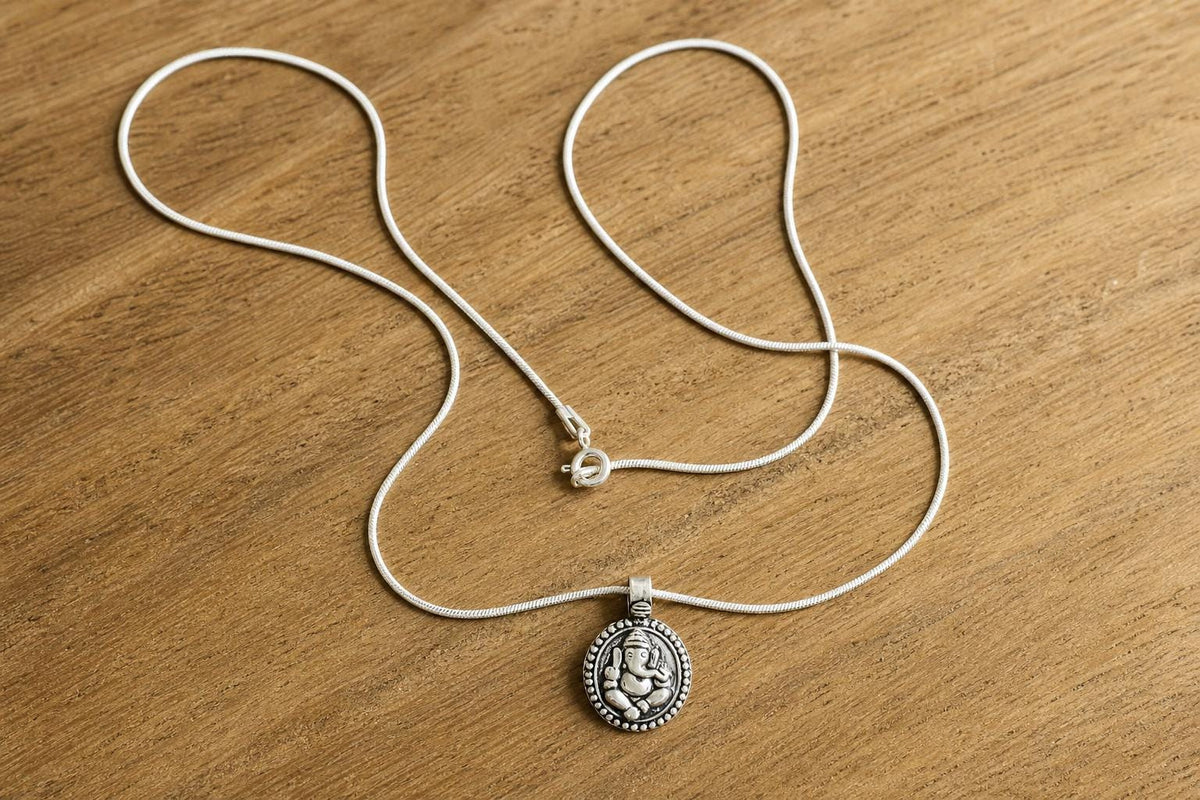 Lord Ganesha Pendant Necklace 925 Sterling Silver  Hindu Spiritual Jewelry  Good Luck Protection Talisman  Hindu Deity Ganesha Charm