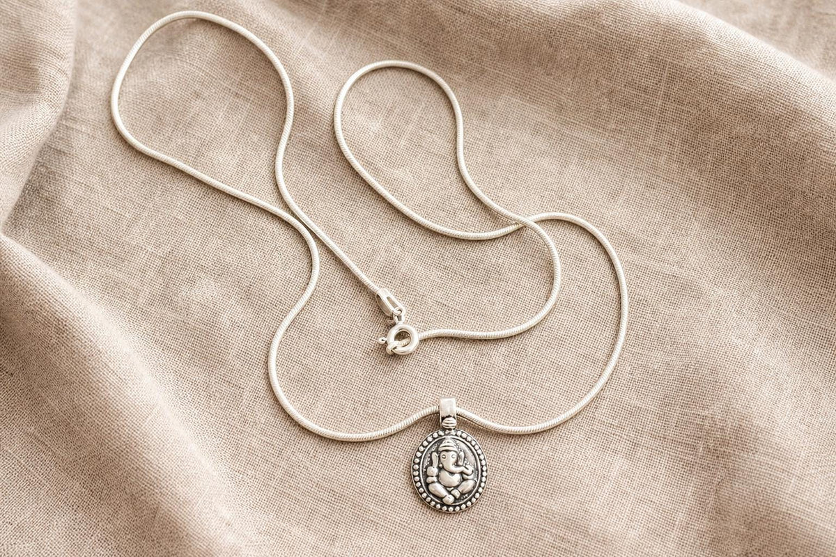 Lord Ganesha Pendant Necklace 925 Sterling Silver  Hindu Spiritual Jewelry  Good Luck Protection Talisman  Hindu Deity Ganesha Charm