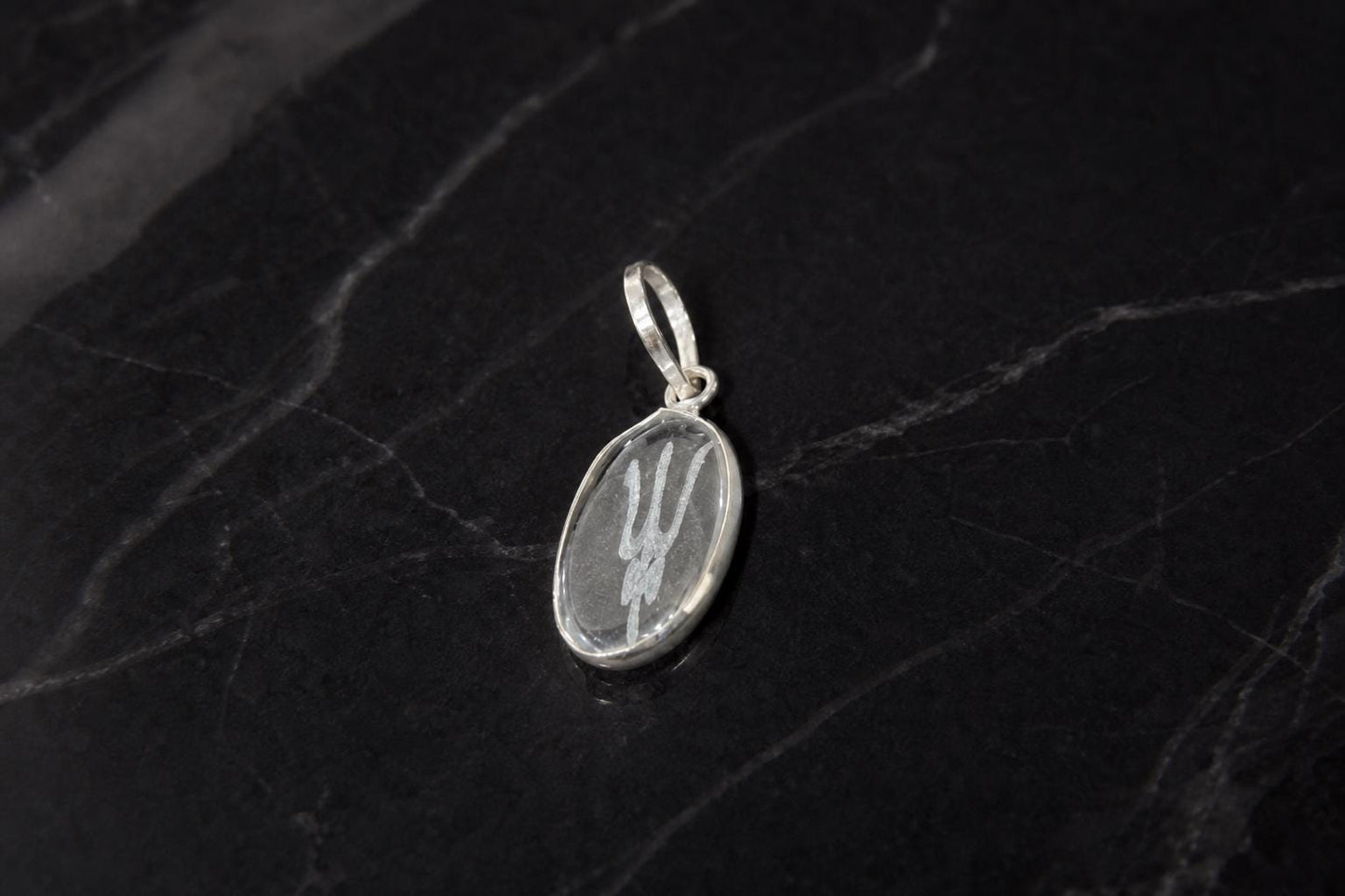 Encarved Sphatik Trishula Pendant  Clear Quartz Shiva Trident Crystal  Lord Shiva Spiritual Jewelry  Hindu Crystal Pendant   Yoga Gift