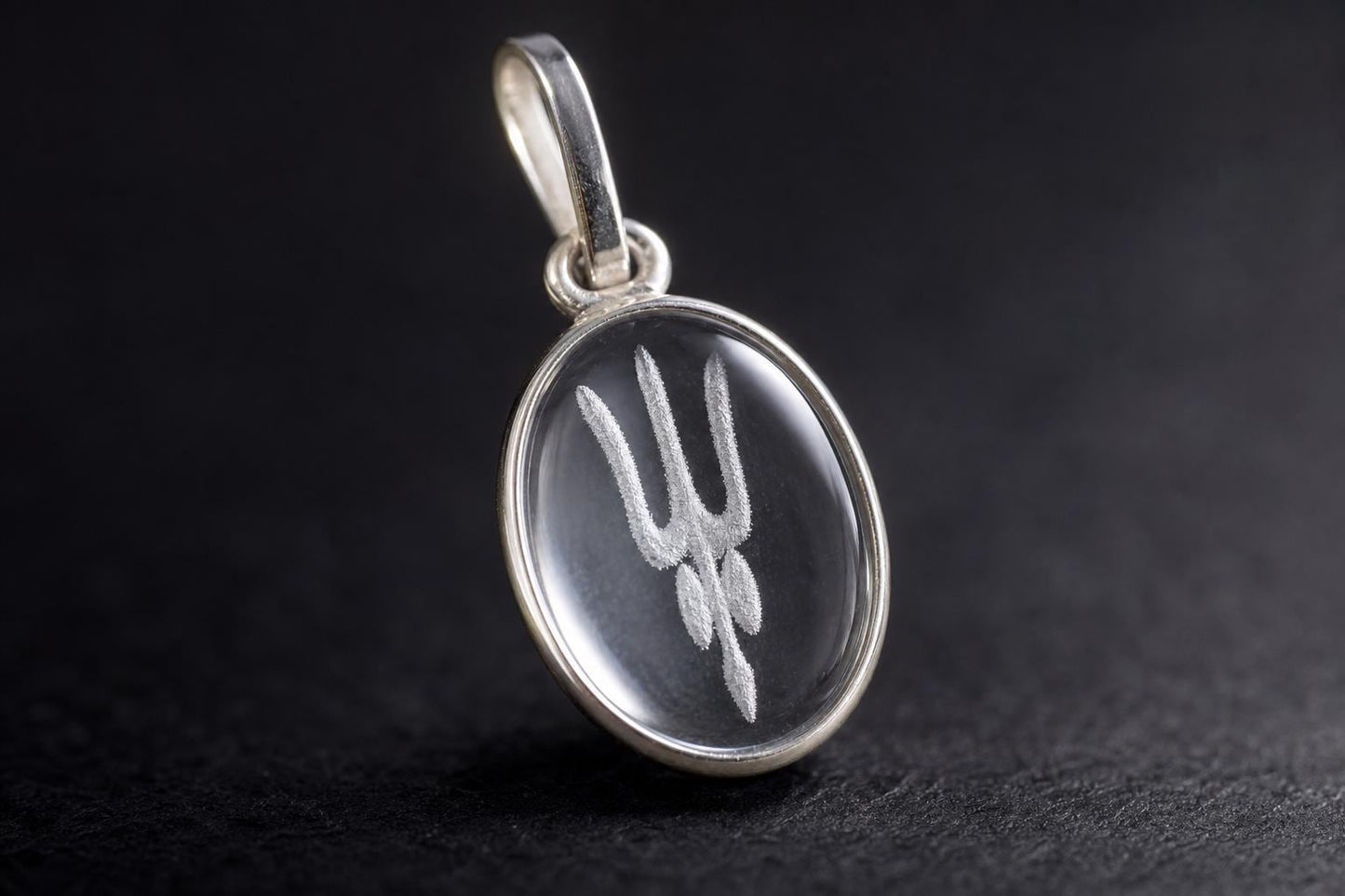 Encarved Sphatik Trishula Pendant  Clear Quartz Shiva Trident Crystal  Lord Shiva Spiritual Jewelry  Hindu Crystal Pendant   Yoga Gift