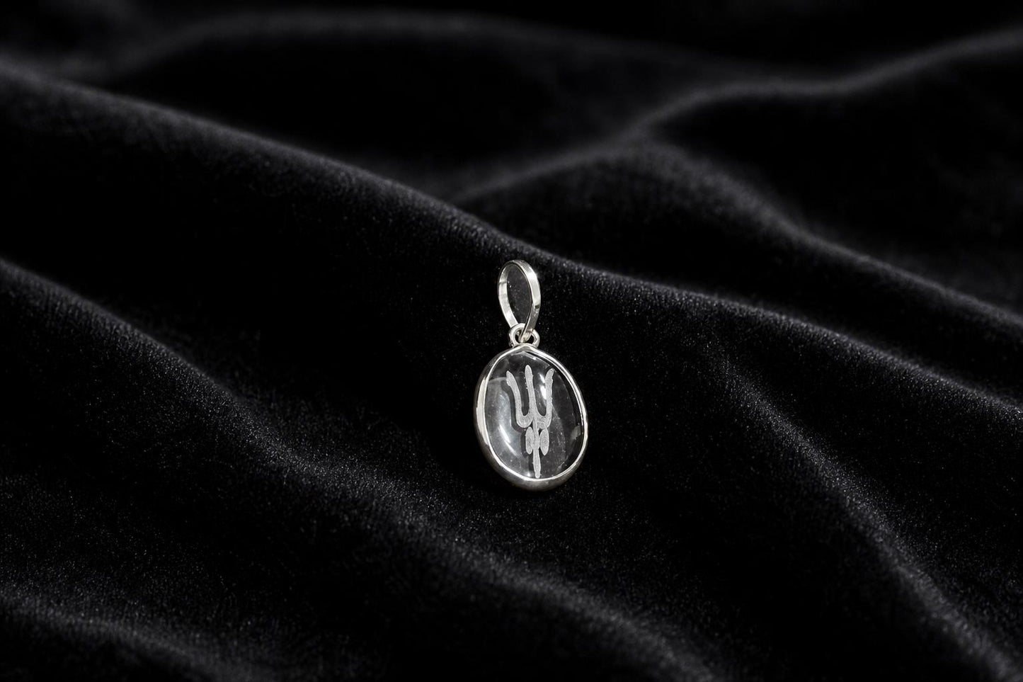 Encarved Sphatik Trishula Pendant  Clear Quartz Shiva Trident Crystal  Lord Shiva Spiritual Jewelry  Hindu Crystal Pendant   Yoga Gift