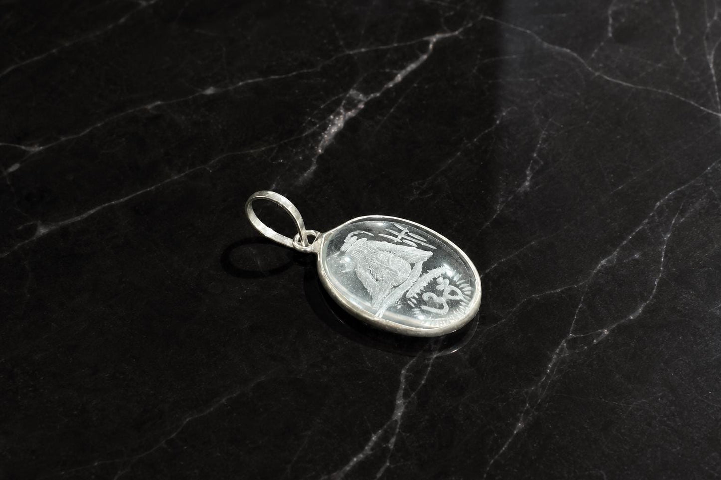 Sphatik Shiva Pendant  Engraved Clear Quartz Lord Shiva Om  Large Shiva Face Crystal Pendant  Hindu Spiritual Jewelry  Spiritual Gift