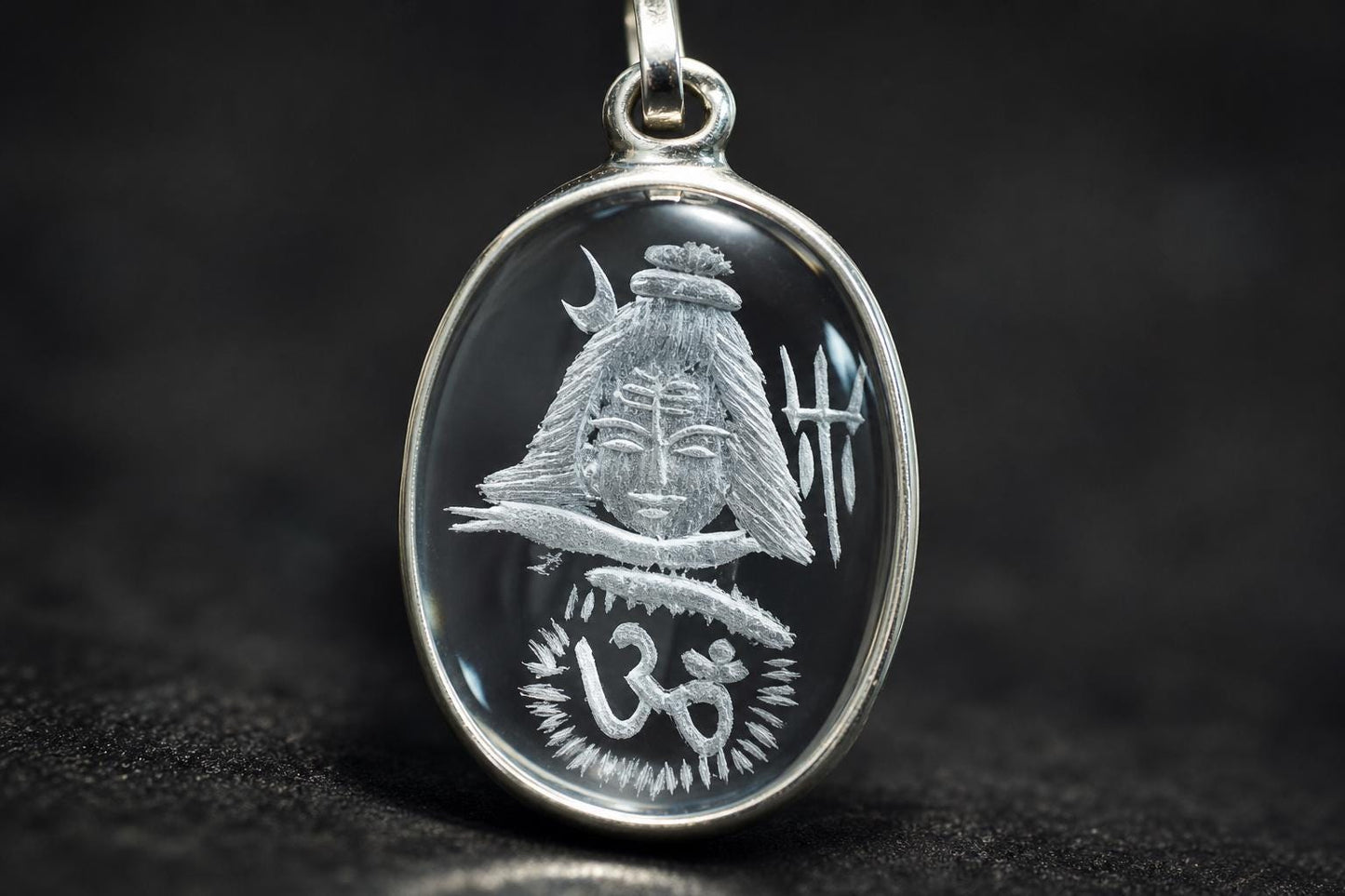 Sphatik Shiva Pendant  Engraved Clear Quartz Lord Shiva Om  Large Shiva Face Crystal Pendant  Hindu Spiritual Jewelry  Spiritual Gift