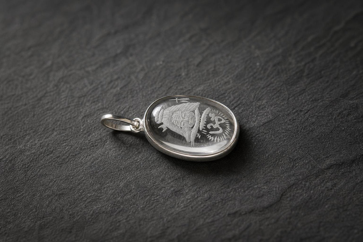 Sphatik Shiva Pendant  Engraved Clear Quartz Lord Shiva Om  Large Shiva Face Crystal Pendant  Hindu Spiritual Jewelry  Spiritual Gift