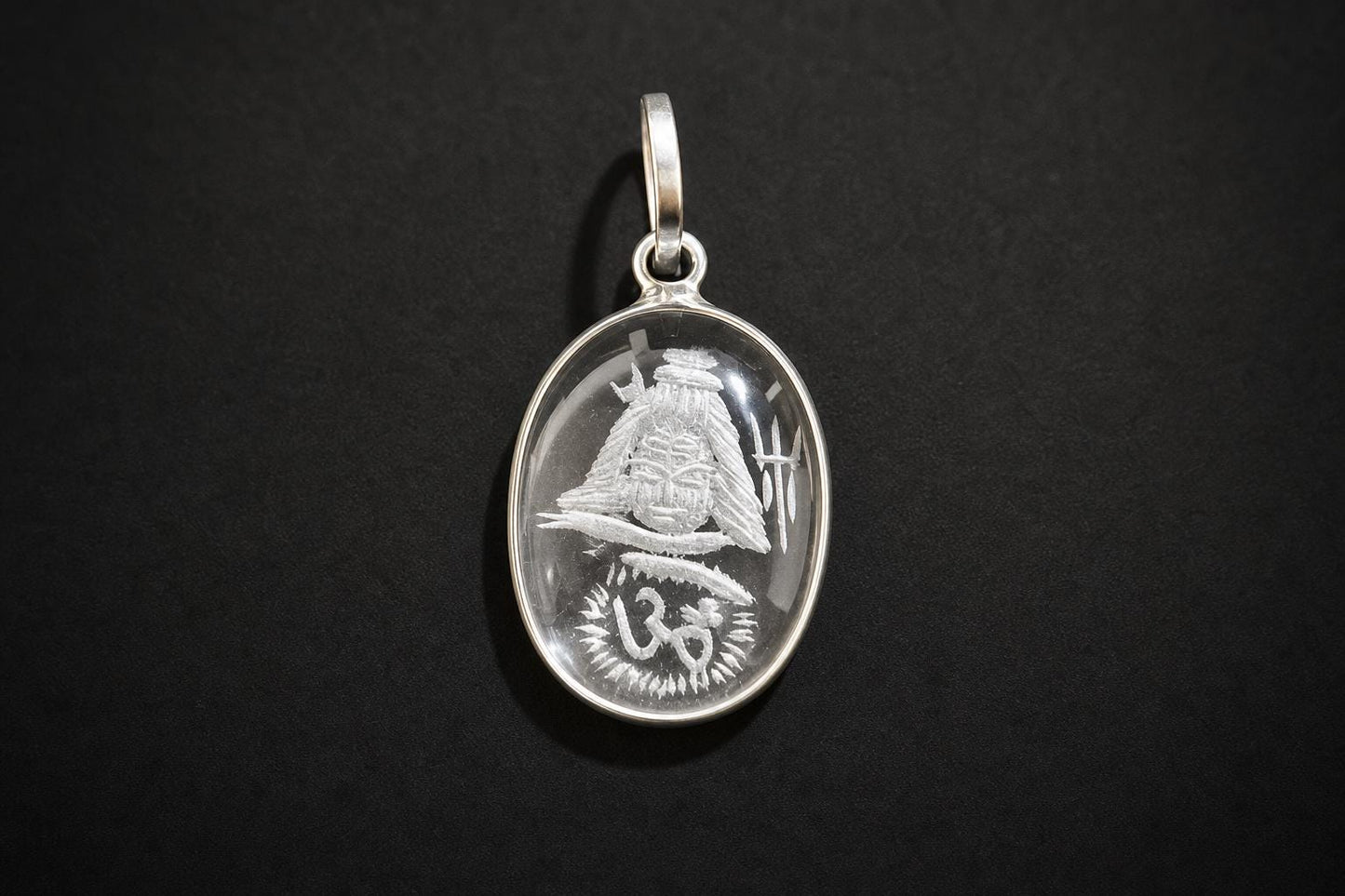 Sphatik Shiva Pendant  Engraved Clear Quartz Lord Shiva Om  Large Shiva Face Crystal Pendant  Hindu Spiritual Jewelry  Spiritual Gift