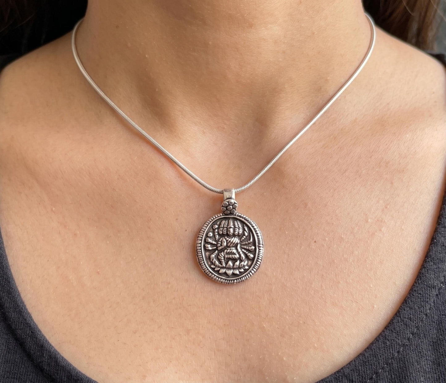Gayatri Mata Pendant Necklace  925 Sterling Silver Hindu Goddess Pendant  Handmade Spiritual Jewelry  Divine Protection Charm