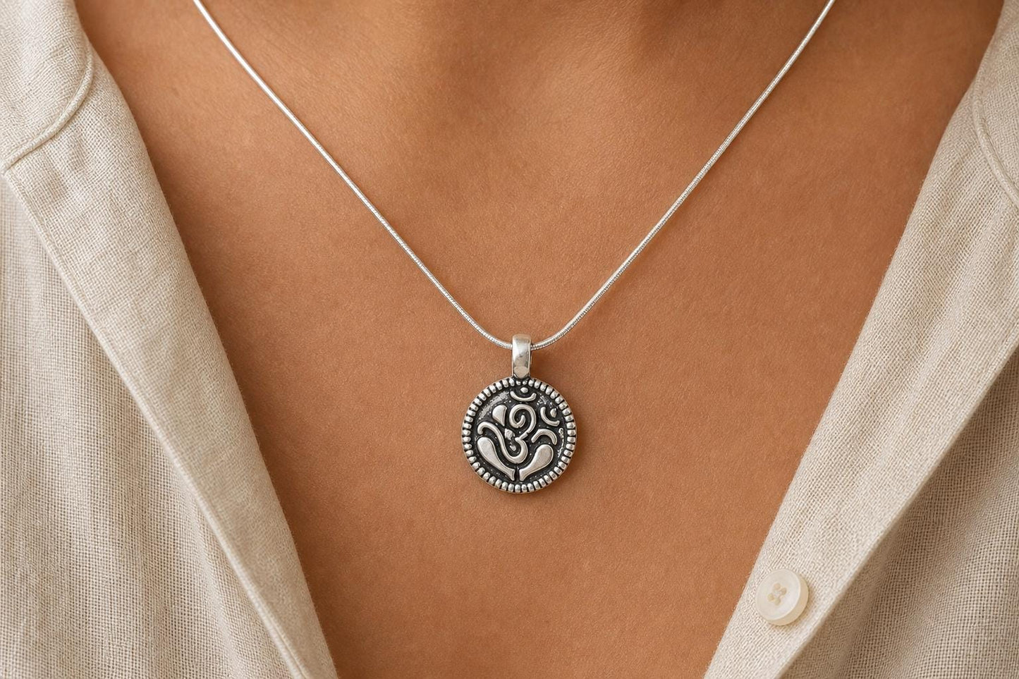 Om Pendant Necklace  925 Sterling Silver Aum Symbol Necklace  Handmade Spiritual Jewelry  Meditation Charm  Hindu Gift for Men and Women