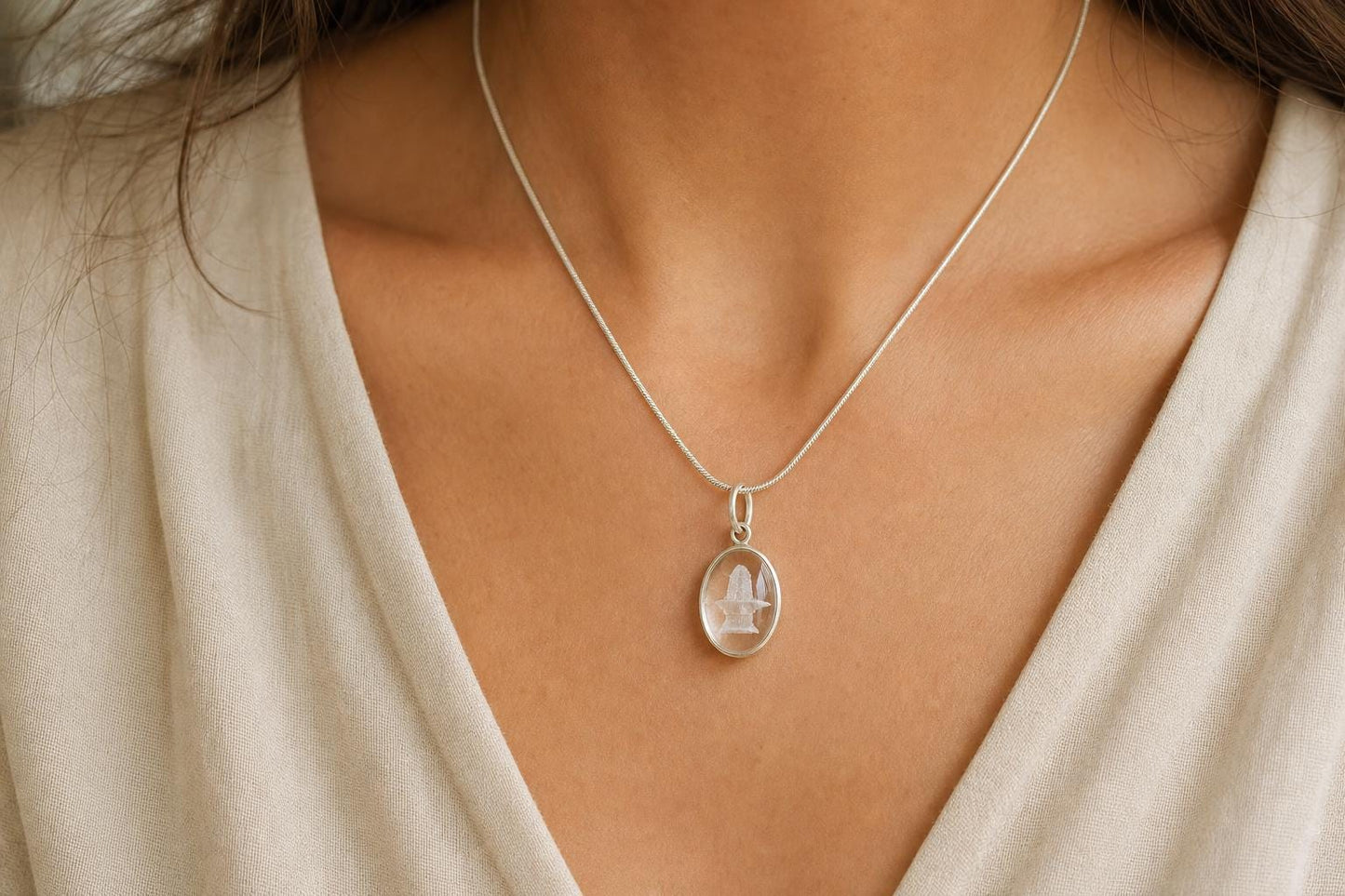 Engraved Shiva Shivling Sphatik Crystal Pendant  Clear Quartz Spiritual Necklace  Hindu Talisman Meditation Gift   Shiva Lingam Pendant