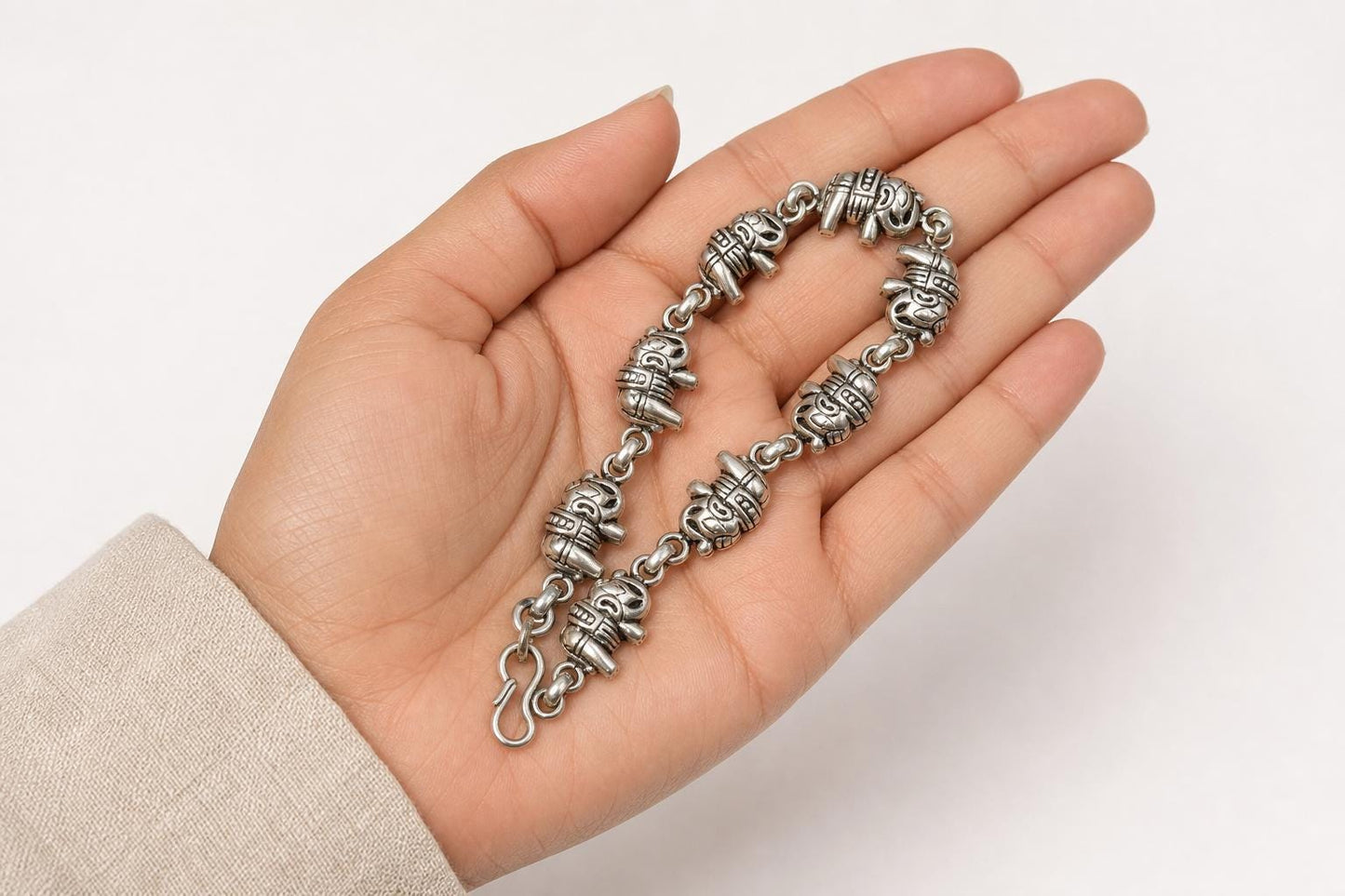 925 Sterling Silver Elephant Bracelet  Oxidized Vintage Boho Ethnic Animal Charm Bracelet  Indian Jewelry  Gift for Her Women