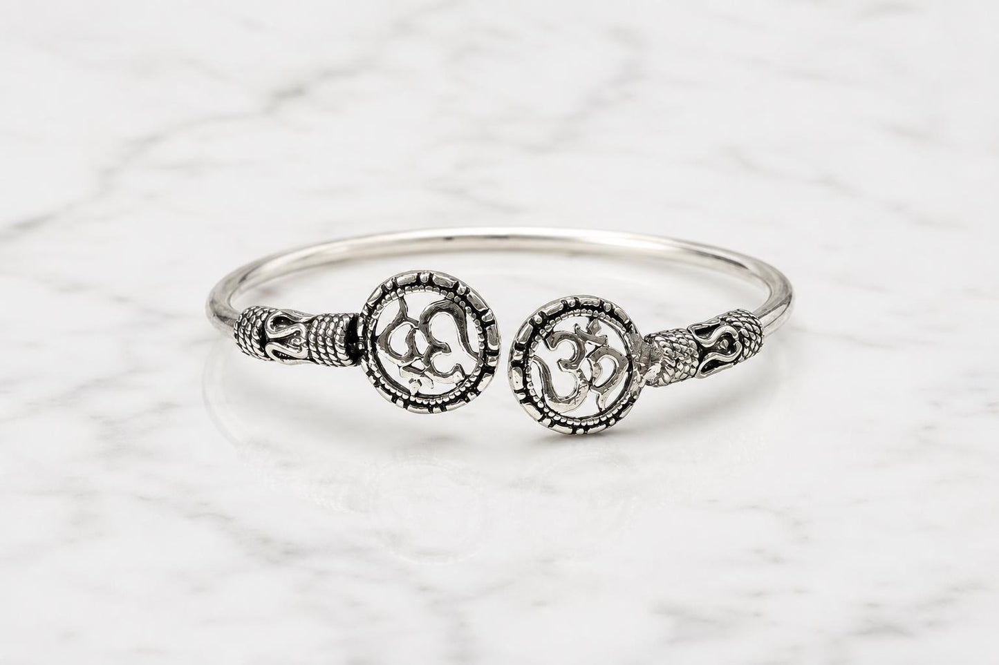 925 Sterling Silver Om Bangle  Oxidized Vintage Spiritual Adjustable Om Kada Cuff Bracelet  Hindu Indian Yoga Jewelry  Gift for Her Women