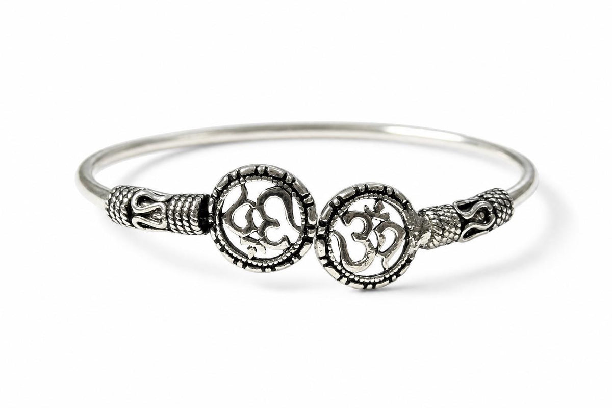 925 Sterling Silver Om Bangle  Oxidized Vintage Spiritual Adjustable Om Kada Cuff Bracelet  Hindu Indian Yoga Jewelry  Gift for Her Women