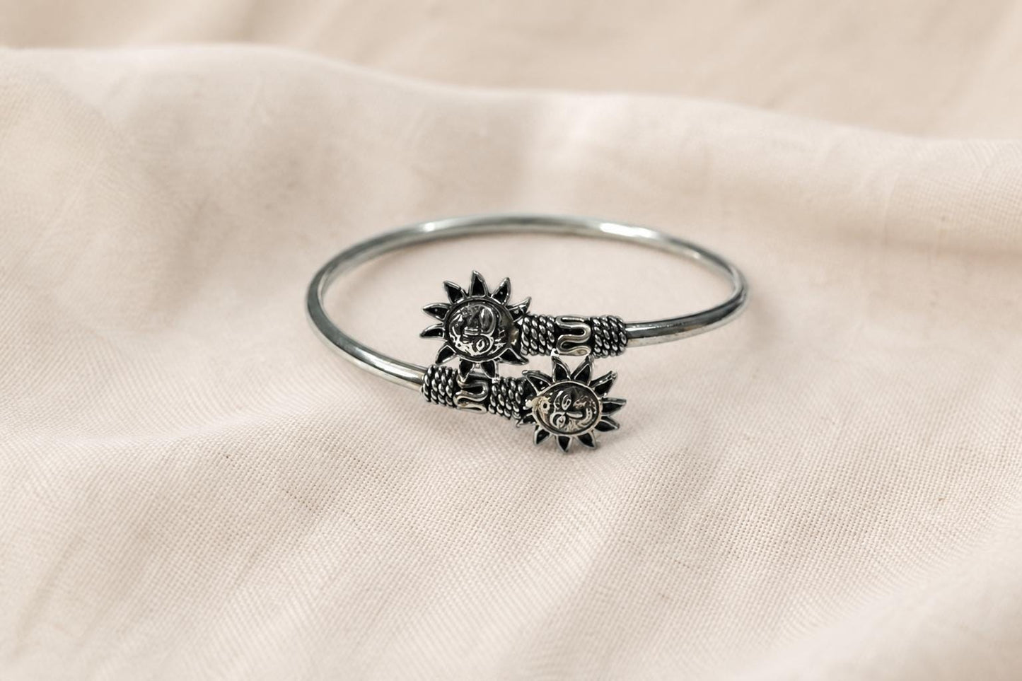 925 Sterling Silver Sun Bangle  Oxidized Vintage Celestial Sun Face Adjustable Cuff Bracelet  Boho Spiritual Jewelry  Gift for Her Women