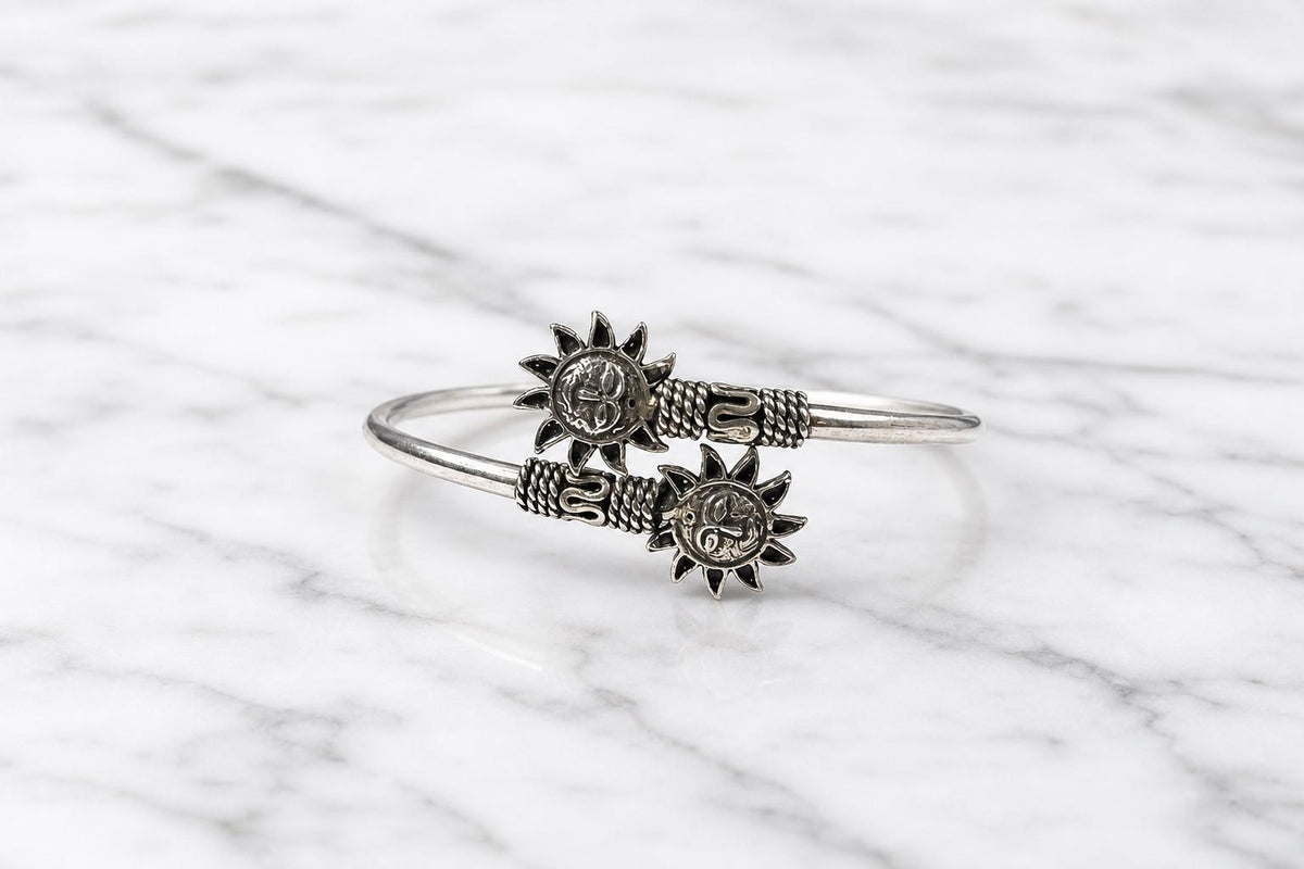 925 Sterling Silver Sun Bangle  Oxidized Vintage Celestial Sun Face Adjustable Cuff Bracelet  Boho Spiritual Jewelry  Gift for Her Women