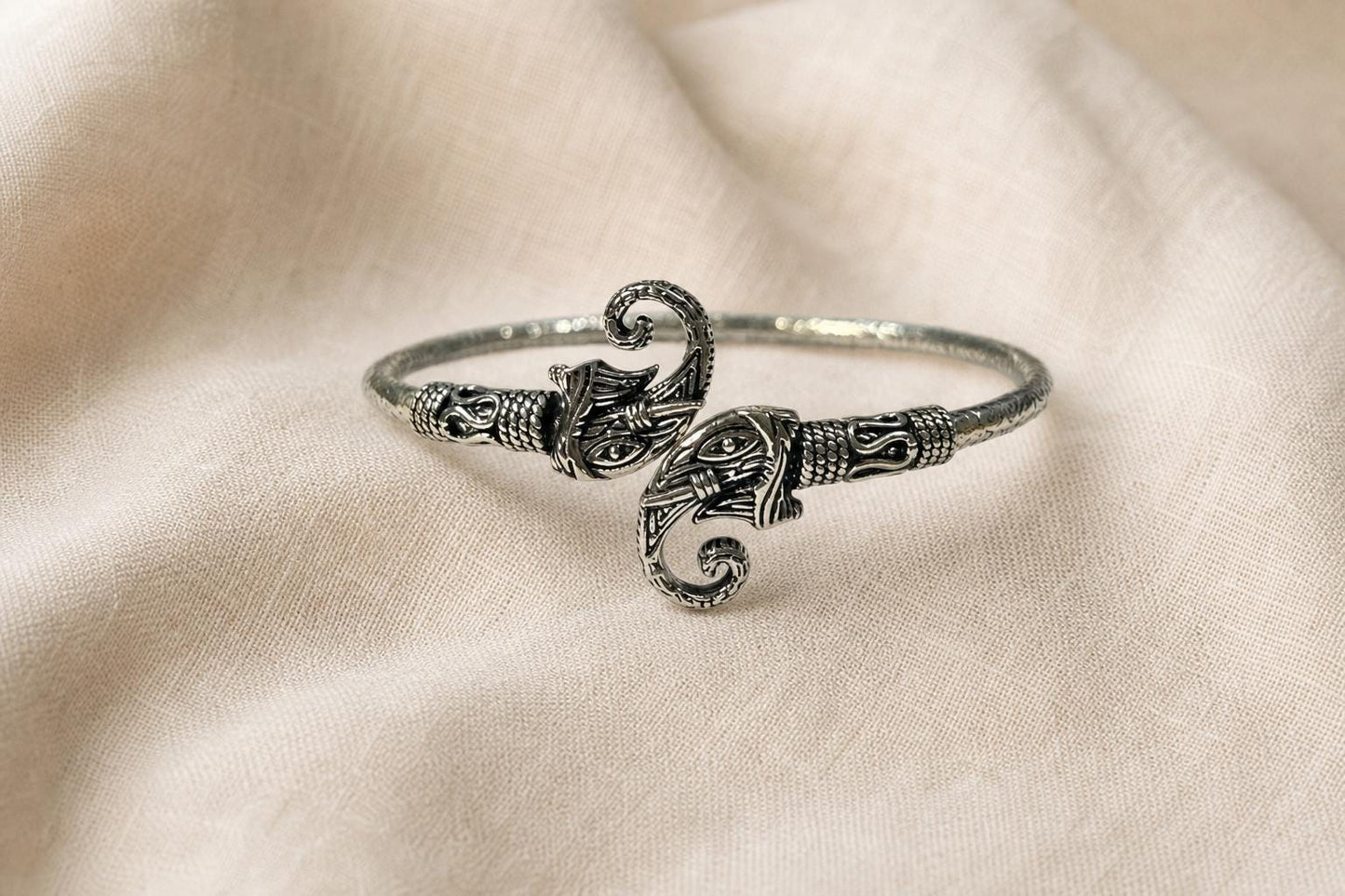 925 Sterling Silver Elephant Bangle  Oxidized Vintage Elephant Head Cuff  Boho Ethnic Indian Jewelry  Gift for Her Women  Silver Bangles