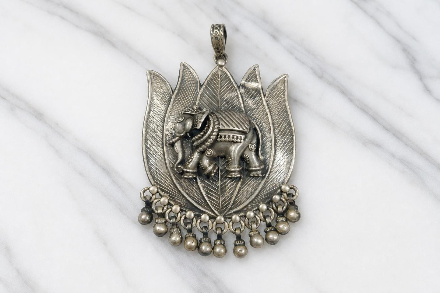 925 Sterling Silver Elephant Pendant  Oxidized Antique Large Statement  Ethnic Indian Lotus Jewelry  Gift for Her Women  Indian Pendants