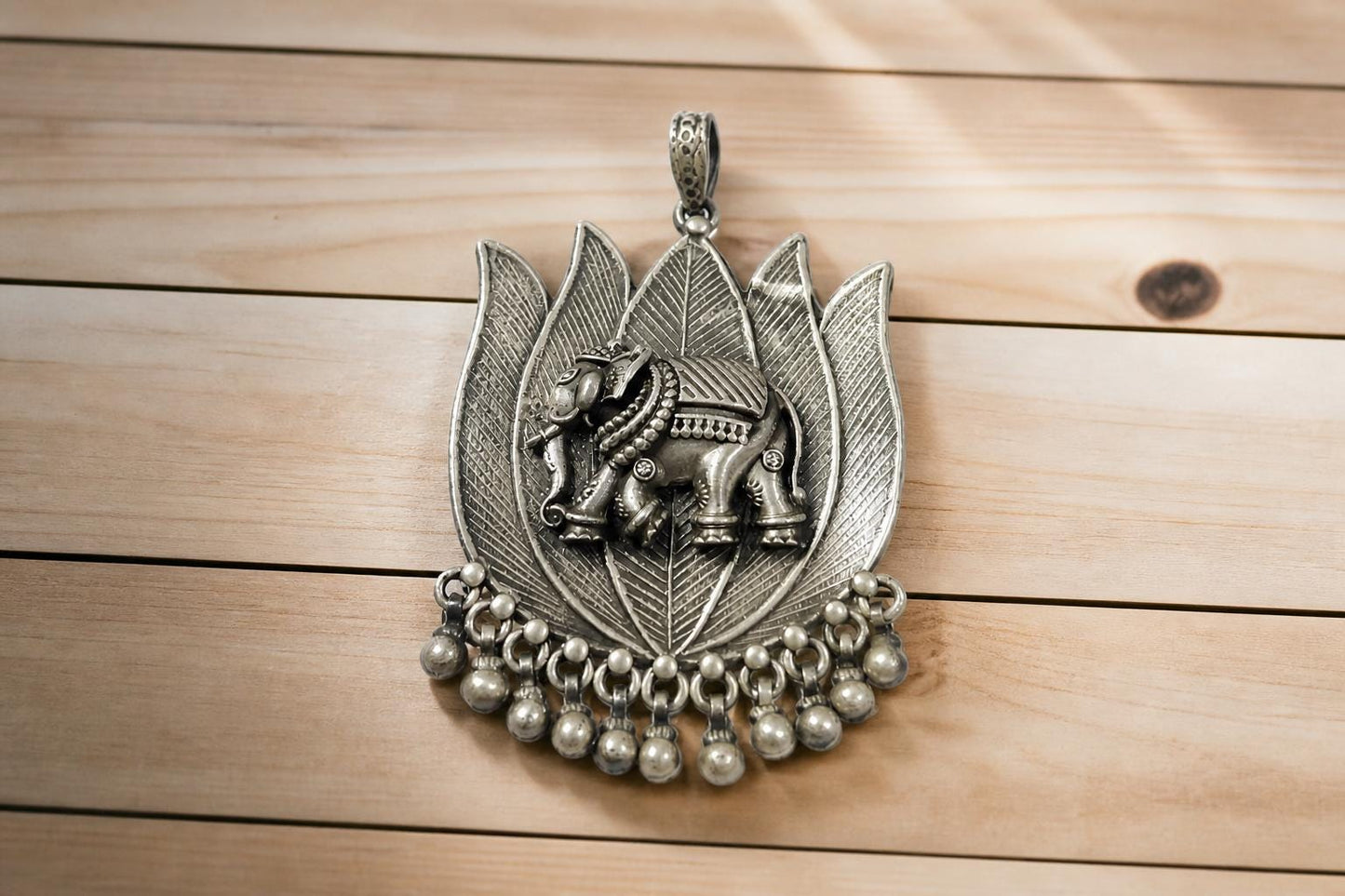 925 Sterling Silver Elephant Pendant  Oxidized Antique Large Statement  Ethnic Indian Lotus Jewelry  Gift for Her Women  Indian Pendants