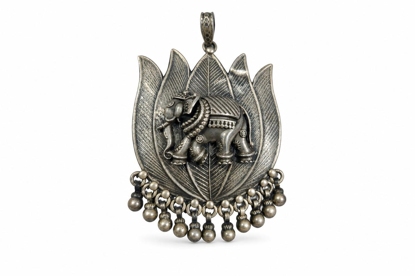 925 Sterling Silver Elephant Pendant  Oxidized Antique Large Statement  Ethnic Indian Lotus Jewelry  Gift for Her Women  Indian Pendants