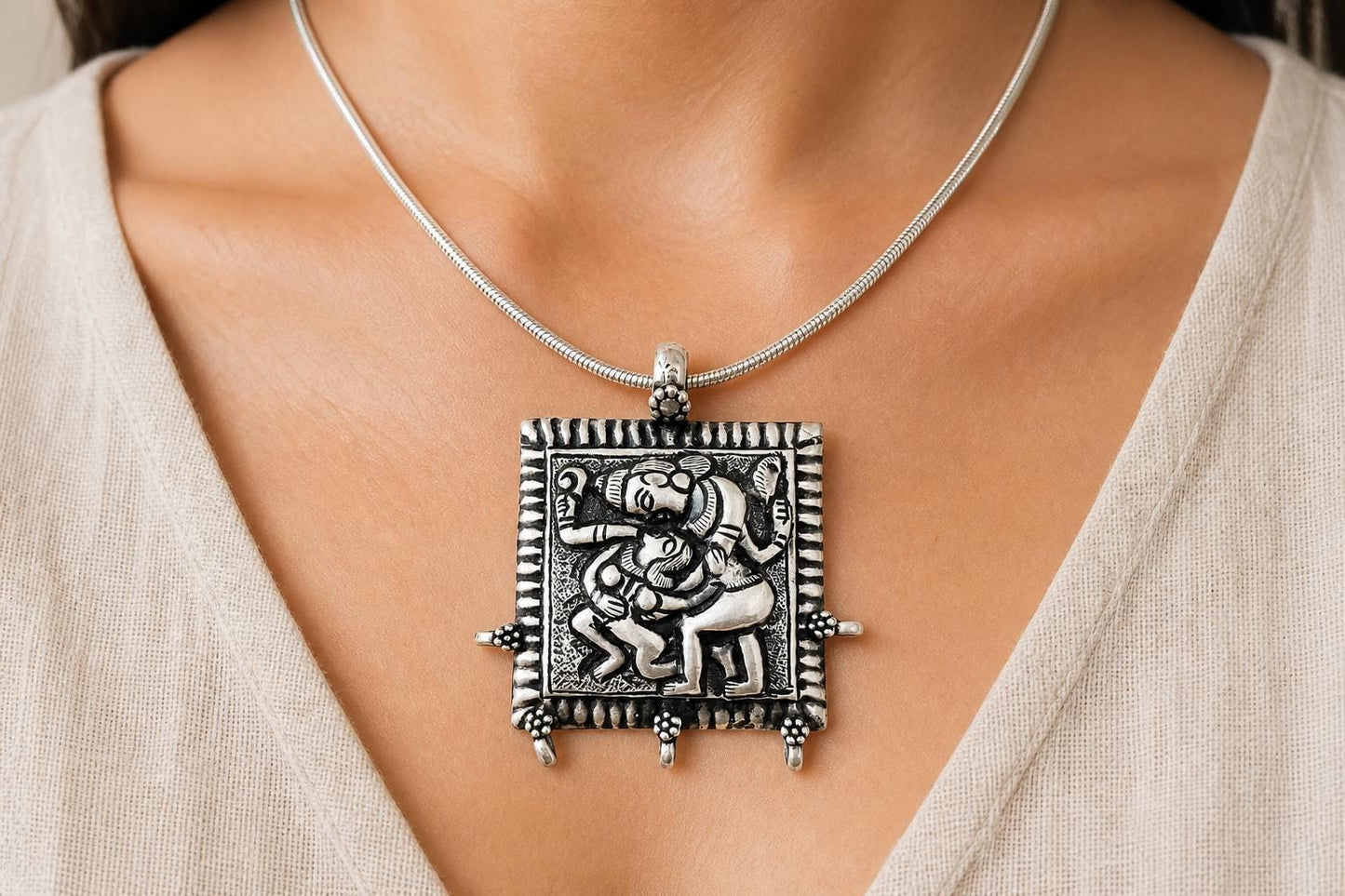 925 Sterling Silver Kamadeva Rati Pendant  Oxidized Vintage Hindu Love Deity  Tantric Spiritual Indian Tribal Jewelry  Gift for Her